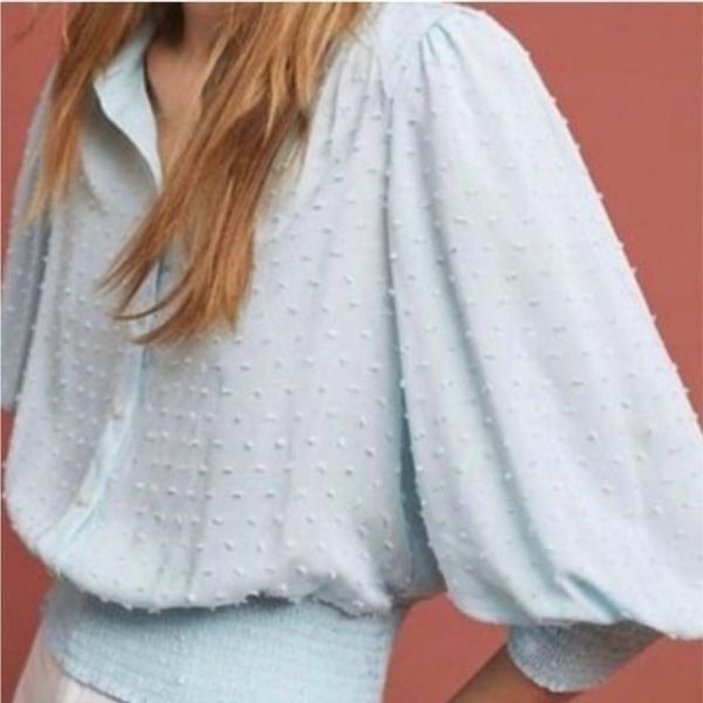 Maeve By Anthropologie Blue Rosa Button Down Swiss Dot Blouse Top size small - Picture 2 of 6